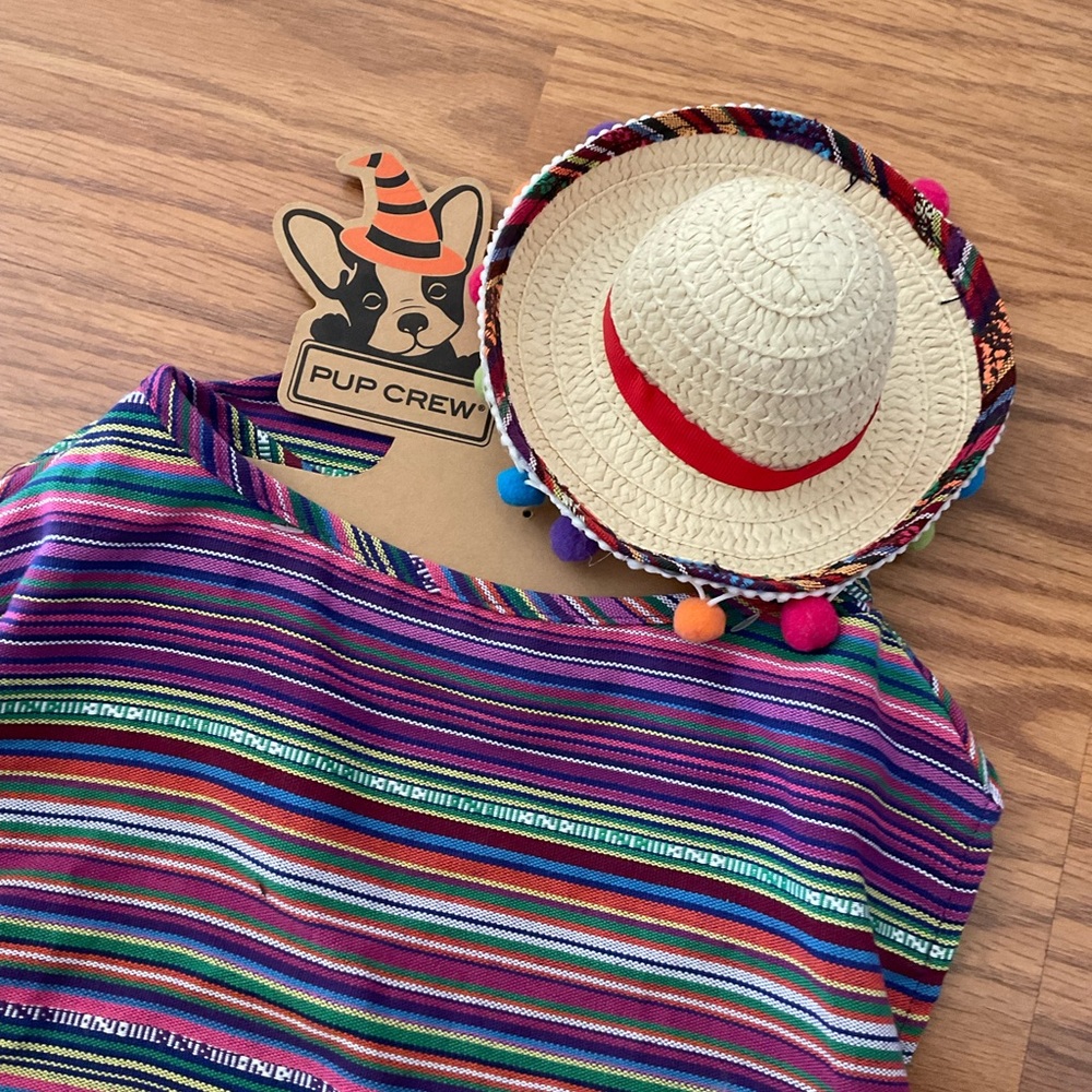 Dog Costume Mexican Sombrero Hat & Poncho Halloween Cincho de Mayo 2pcs NWT